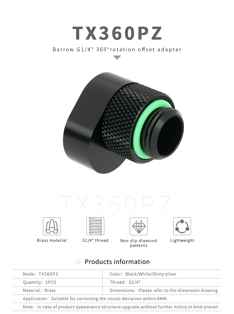 Barrow G1/4" 360 Degree Rotation Offset Adapter, Black - Image 2